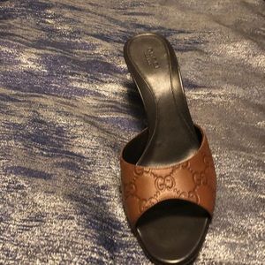 Gucci kitten heel peep toe shoes.